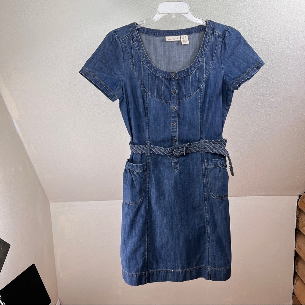 DKNY JEANS Y2K Vintage Denim Dress w/Denim Woven Belt. 100% Cotton. Size Medium